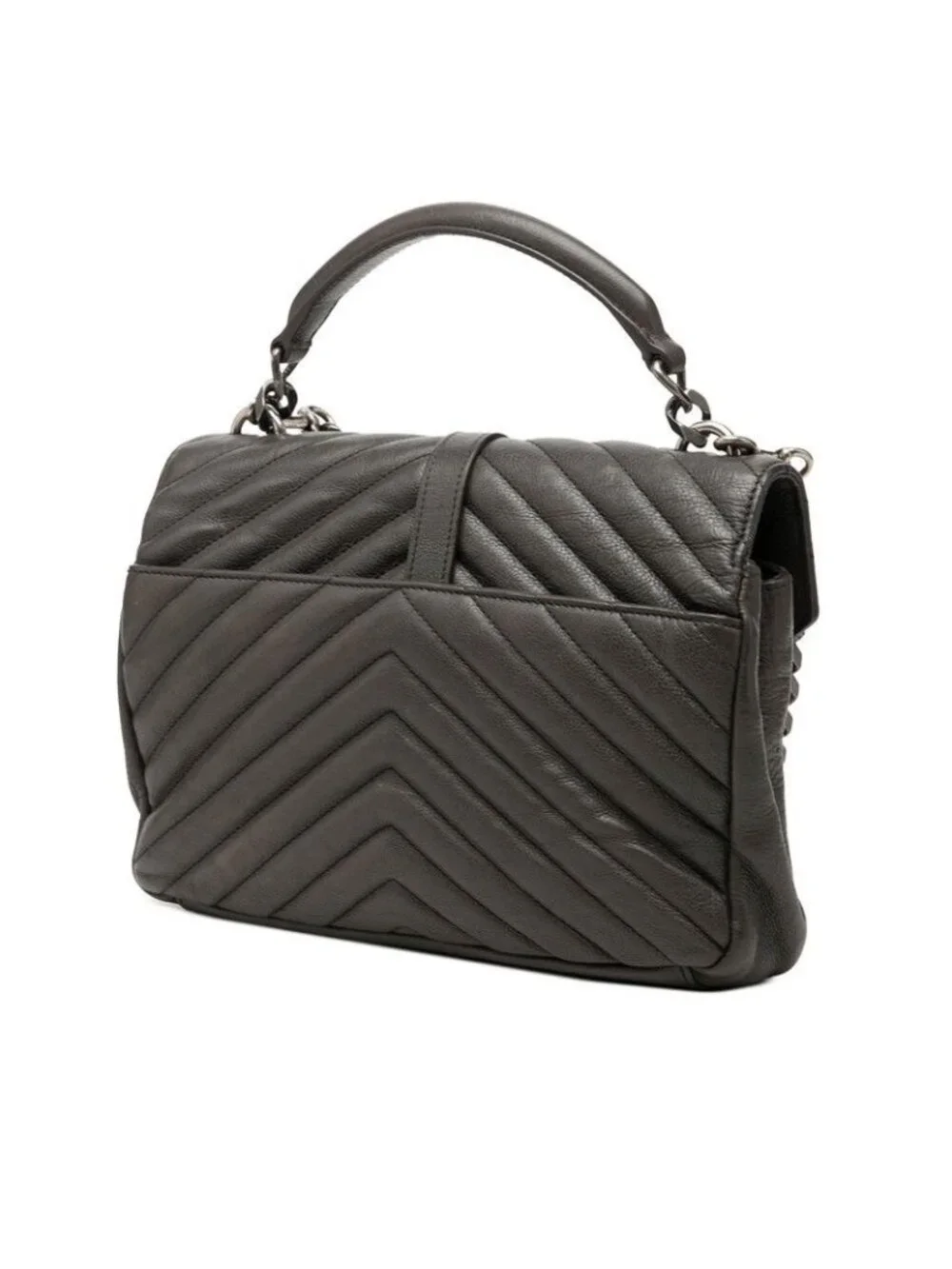 Saint Laurent YSL Monogram Carre Quilted 2-Way Shoulder Bag Gray Leather